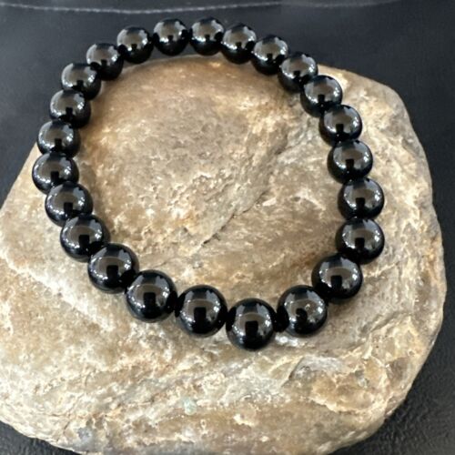 Black Onyx Bead Stretch Bracelet | 7mm | 7.5" | Sterling Silver | 17592