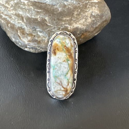 Navajo Ribbon Boulder Green Turquoise Ring | Sterling Silver | Sz 10 | 16270