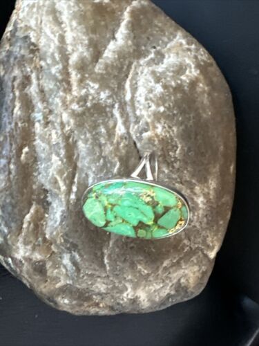 Navajo Green Mojave Turquoise Ring | Sterling Silver | Sz 10 | Authentic Native American Handmade | 15601
