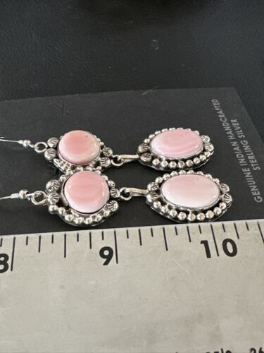 Navajo Pink Conch Shell Dangle Earrings | Sterling Silver | Authentic Native American Handmade | 17199