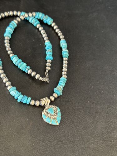 Navajo Kingman Turquoise Pendant Necklace | Sterling Silver | Native American Handmade | 14826