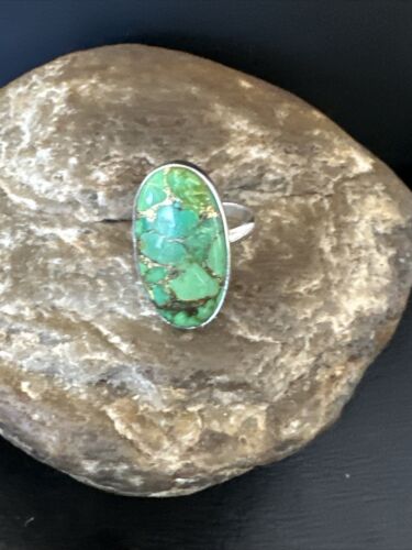 Navajo Green Mojave Turquoise Ring | Sterling Silver | Sz 7 | Authentic Native American Handmade | 15596
