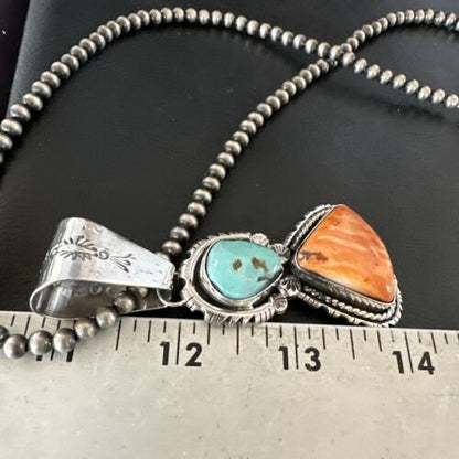 Royston Turquoise Spiny Pendant | Navajo Sterling Silver Necklace | Multi-Stone 16826