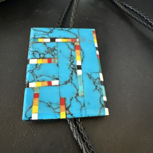 Men's Turquoise Orange Spiny Oyster Bolo Tie | Sterling Silver | Santo Domingo | 15501