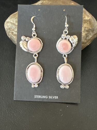 Navajo Pink Conch Shell Dangle Earrings | Sterling Silver | Authentic Native American Handmade | 17193
