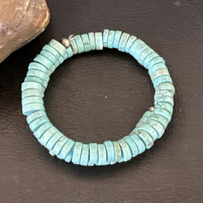 Navajo Turquoise Heishi Bracelet | Stainless Steel Memory Wire | Authentic Native American Handmade | 17610