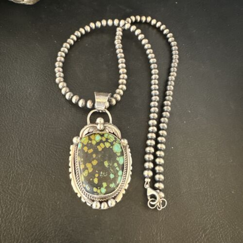 Navajo Green Turquoise Necklace | Sterling Silver | Authentic Native American Handmade | 15041