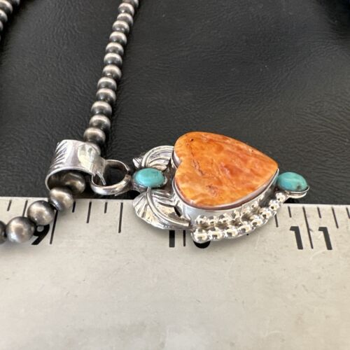 Navajo Spiny Oyster Heart | Turquoise Pendant Necklace | Sterling Silver | Authentic Native American Handmade | 16457