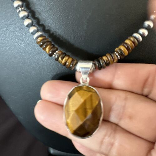 Southwestern Coffee Brown Tiger's Eye Pendant Necklace | Sterling Silver | 21" | 16369