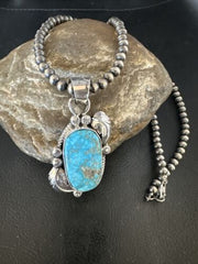 Navajo Kingman Turquoise Pendant Necklace | Sterling Silver | Native American Handmade | 15211