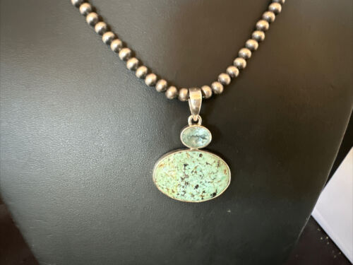 Women's Dry Creek Turquoise Topaz Pendant Necklace | Navajo Sterling Silver | Authentic Native American Handmade | 16440