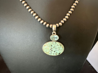 Women's Dry Creek Turquoise Topaz Pendant Necklace | Navajo Sterling Silver | Authentic Native American Handmade | 16440