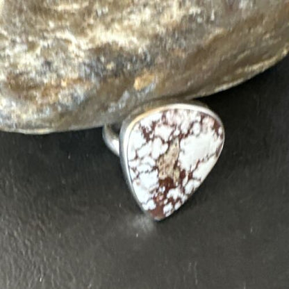Women's Wild Horse Turquoise Ring | Navajo Sterling Silver | Sz 7 Adjustable | Authentic Native American Handmade | 15551