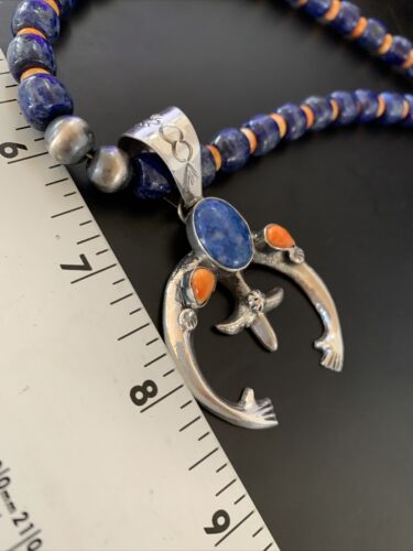 Navajo Blue Lapis Spiny Oyster Naja Pendant | Sterling Silver | Authentic Native American Handmade | 11493