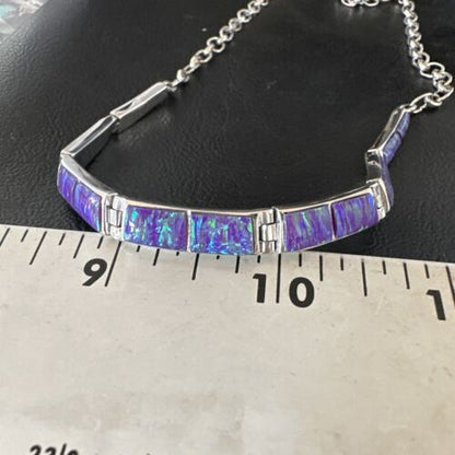 Navajo Purple Opal Inlay Choker Necklace & Earrings Set | Sterling Silver | Authentic Native American Handmade | 16260
