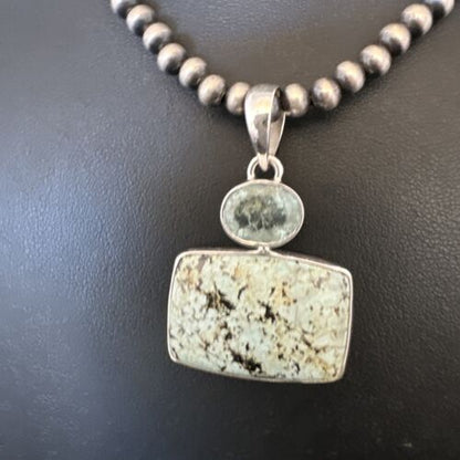 Navajo Women's Dry Creek Turquoise Topaz Pendant Necklace | Sterling Silver | 16312
