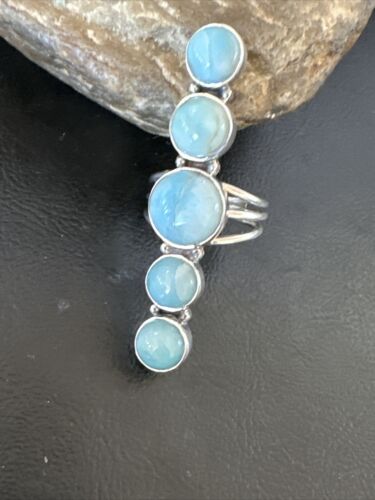 Navajo Blue Larimar Cluster Ring | Authentic Native American Sterling Silver | Multi-Stone | Sz 10.5 | 15941