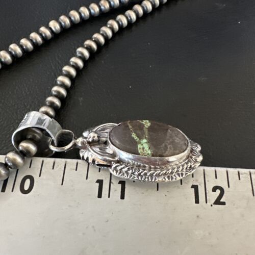 Navajo Green Boulder Turquoise Pendant Necklace | Sterling Silver | Men's Women's | 16136