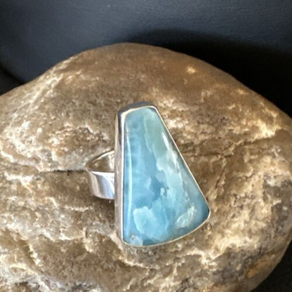 Navajo Blue Larimar Ring | Sterling Silver | Sz 7 | Authentic Native American Handmade | 17656