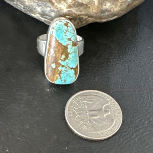 Navajo Blue Turquoise #8 Ring | Sterling Silver | Sz 9.5 | Authentic Native American Handmade | 14965