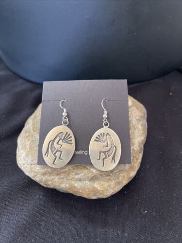 Kokopelli Hopi Dangle Earrings | Sterling Silver | Authentic Native American Handmade | 01504 - Masha USA