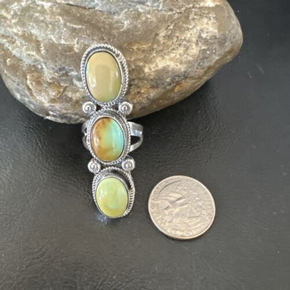 Navajo Green Royston Turquoise Multi-Stone Ring | Authentic Native American Sterling Silver | Sz 10 | 16720