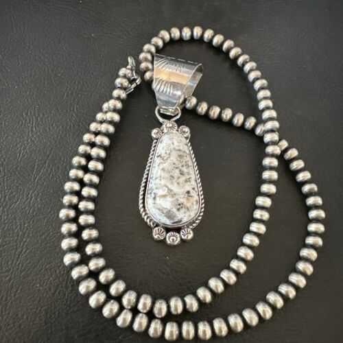 Men's White Buffalo Turquoise Pendant Necklace | Navajo Pearl Sterling Silver | 17045