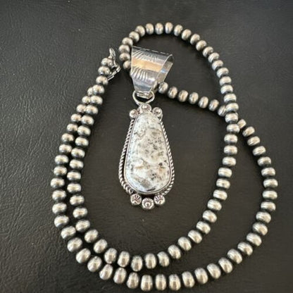 Men's White Buffalo Turquoise Pendant Necklace | Navajo Pearl Sterling Silver | 17045