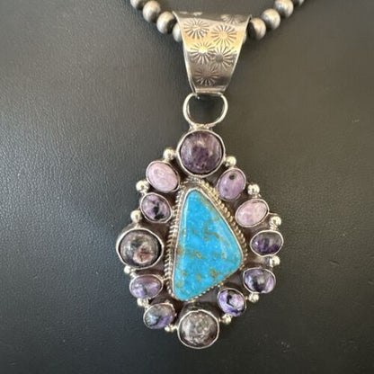 Navajo Purple Charoite Turquoise Pendant Necklace | Sterling Silver | Multi-Stone | 17189