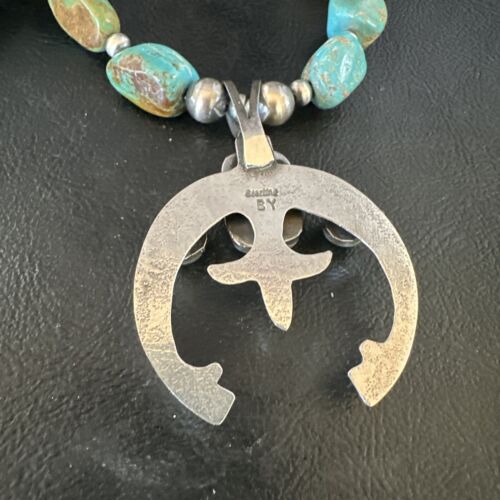 Navajo Blue Turquoise Naja Pendant Necklace | Sterling Silver | Authentic Native American Handmade | 15205