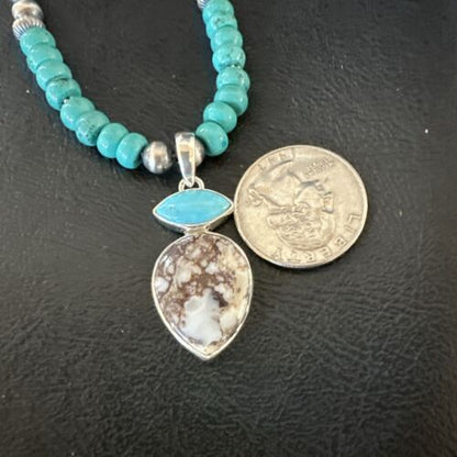 Wild Horse | Blue Kingman Turquoise Necklace Pendant | Sterling Silver | Multi-Stone | 17575
