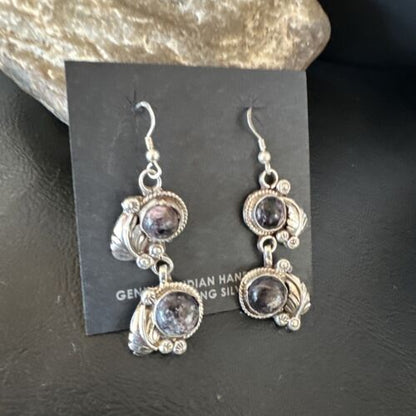 Navajo Purple Sugilite Dangle Earrings | Sterling Silver | 2" | Authentic Native American Handmade | 15694