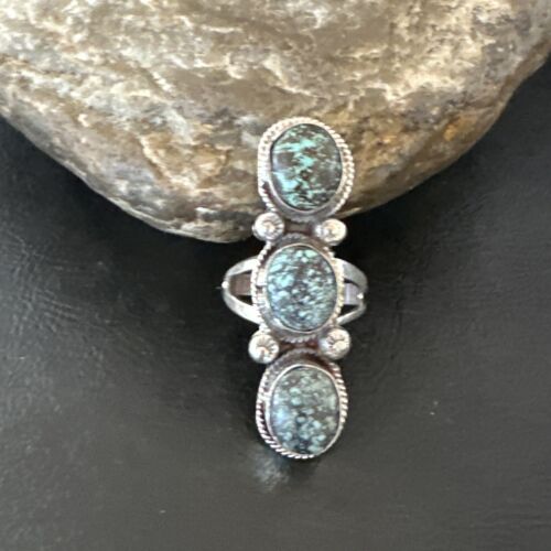 Navajo Blue Spiderweb Turquoise Multi-Stone Ring | Authentic Native American Sterling Silver | Sz 10 | 16712