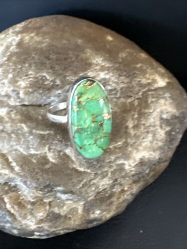 Navajo Green Mojave Turquoise Ring | Sterling Silver | Sz 8 | Authentic Native American Handmade | 15590