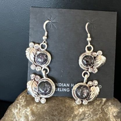 Navajo Purple Sugilite Dangle Earrings | Sterling Silver | 2" | Authentic Native American Handmade | 15693