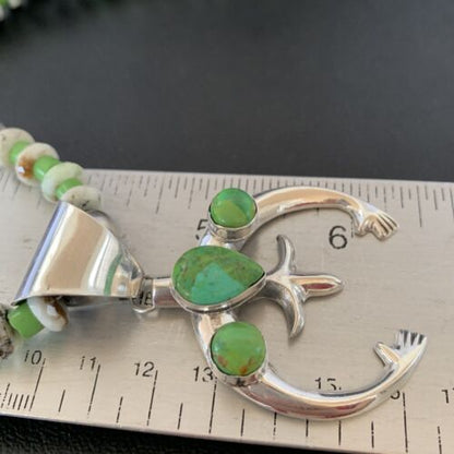 Navajo Green Turquoise Gaspeite Spiny Oyster Necklace Naja Pendant | Sterling Silver | 22" | 10524