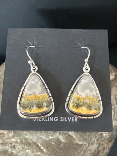 Navajo Bumblebee Jasper Earrings | Sterling Silver | Authentic Native American Handmade | 15838