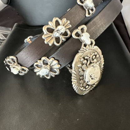 Navajo White Buffalo Turquoise Concho Belt | Sterling Silver | 50" Buckles | Authentic Native American Handmade | 15527