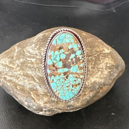 Men's Women's Blue Turquoise #8 Navajo Ring | Sterling Silver | Sz 10 | Authentic Native American Handmade | 16640