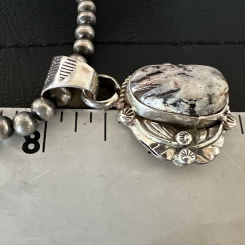 Men's White Buffalo Turquoise Pendant Necklace | Navajo Pearls | Sterling Silver | Native American Handmade | 17334