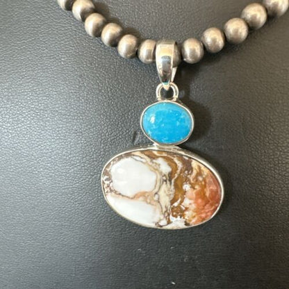 Navajo Wild Horse | Blue Kingman Turquoise Necklace | Sterling Silver | Authentic Native American Handmade | 17341 - Masha USA