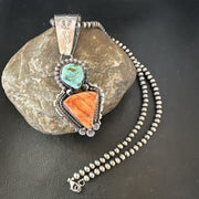 Navajo Green Royston Turquoise | Spiny Pendant Necklace | Sterling Silver | Native American Handmade | 17013