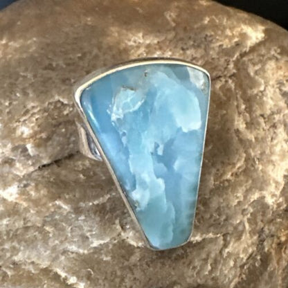 Navajo Blue Larimar Ring | Sterling Silver | Sz 7 | Authentic Native American Handmade | 17656