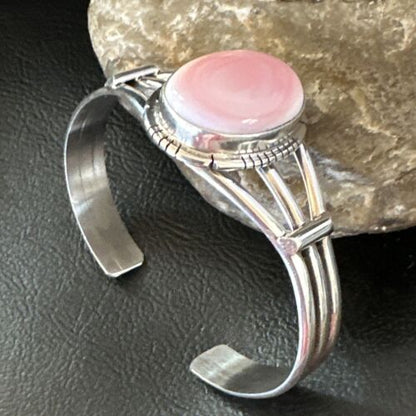 Navajo Pink Conch Cuff Bracelet | Sterling Silver | Authentic Native American Handmade | 16121