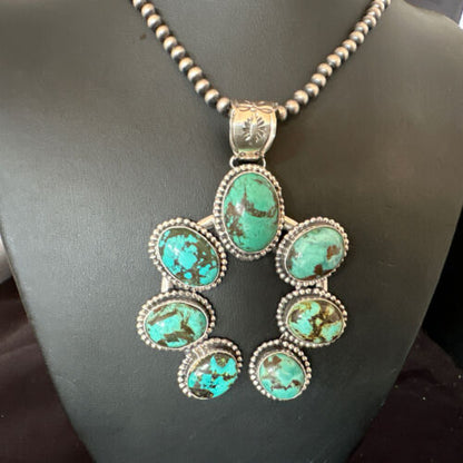 Men's Blue Turquoise Naja Pendant | Navajo Pearls Sterling Silver Necklace | Authentic Native American Handmade | 16180 - Masha USA