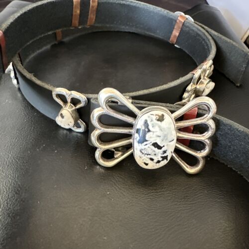 Men's White Buffalo Turquoise Concho Belt | Sterling Silver Navajo Tufa | Authentic Native American Handmade | 16683