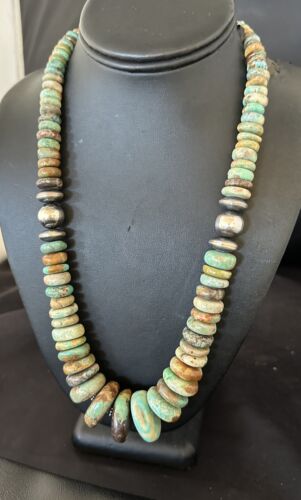 Navajo Green Turquoise Graduated Necklace | Sterling Silver Pearls | Authentic Native American | 21" | 17004