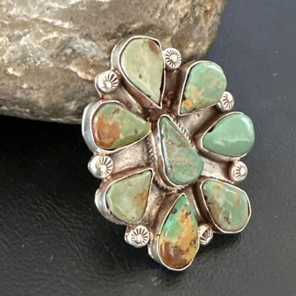 Navajo Green Turquoise Cluster Ring | Authentic Native American Sterling Silver | Multi-Stone | Sz 7 | 16859