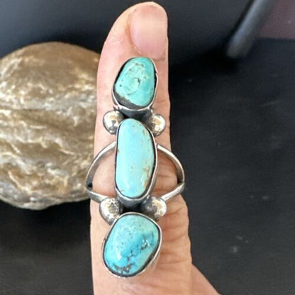 Navajo Blue Turquoise Cluster Ring | Authentic Native American Sterling Silver | Multi-Stone | Sz 7 | 17841