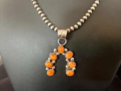 Navajo Spiny Oyster Naja Pendant Necklace | Sterling Silver | 20" | Authentic Native American Handmade | 15756